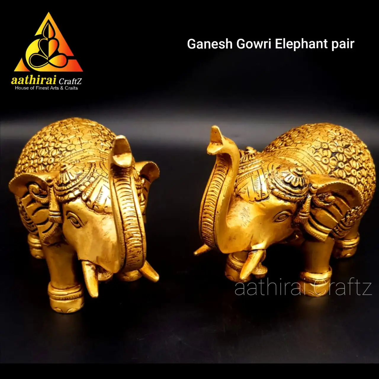 Ganesh Gowri Elephant Pair / Grand Yaanai Pair Brass Antique Finish - image 1