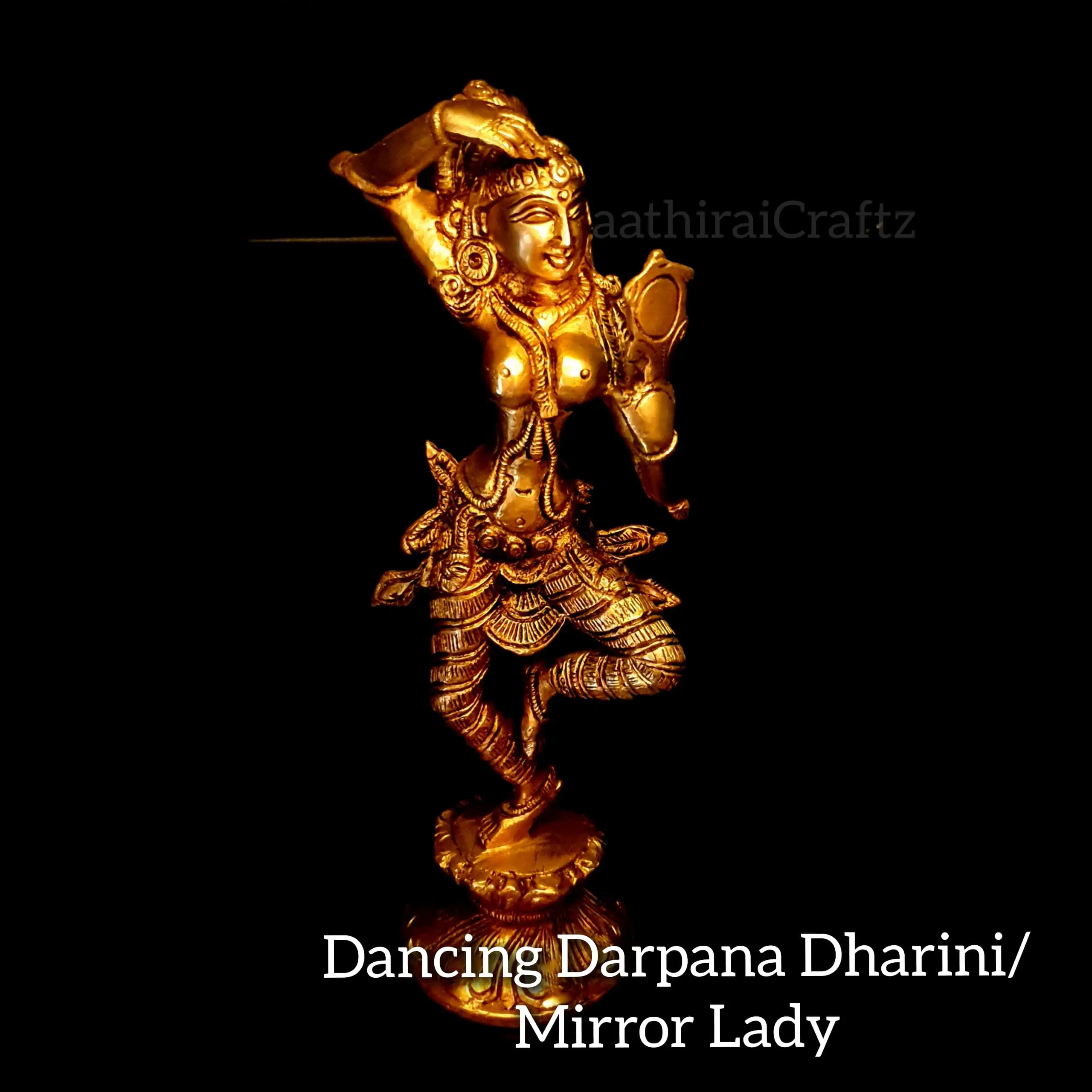 Dancing Darpana Dharini / Mirror Lady Brass Antique Finish - image 1