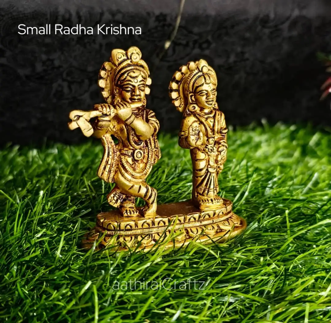 Small Radha Krishna Brass Antique Finish - image 2