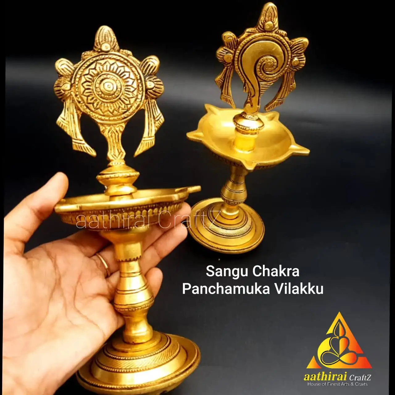 Sangu Chakra Panchamuka Vilakku Set / Five Faces Sangu Chakram Lamp Pair - image 1