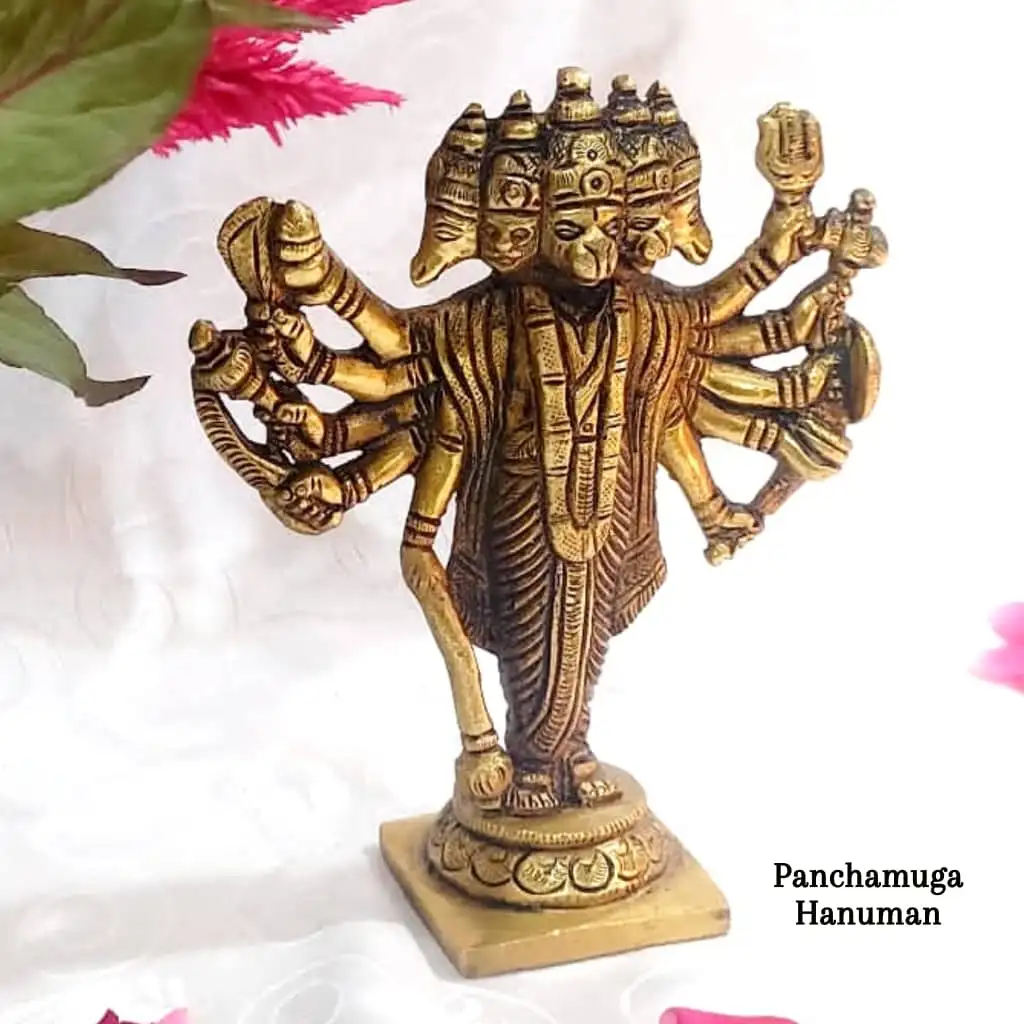 Panchamuga Hanuman Idol Brass Antique Finish - image 2