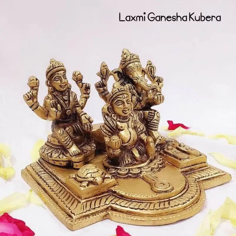 Big Laxmi Ganesha Kubera Brass Antique Finish Idol - image 2