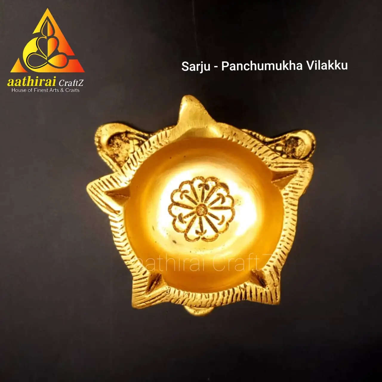 Sarju - Panchumukha Vilaku / Five Faces Lamp / 3 Leg Base - image 2