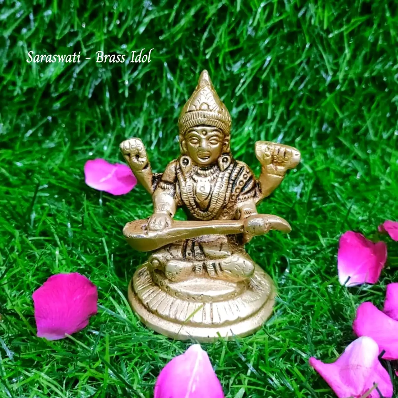 Goddess Saraswati Idol Brass Antique Finish - image 1