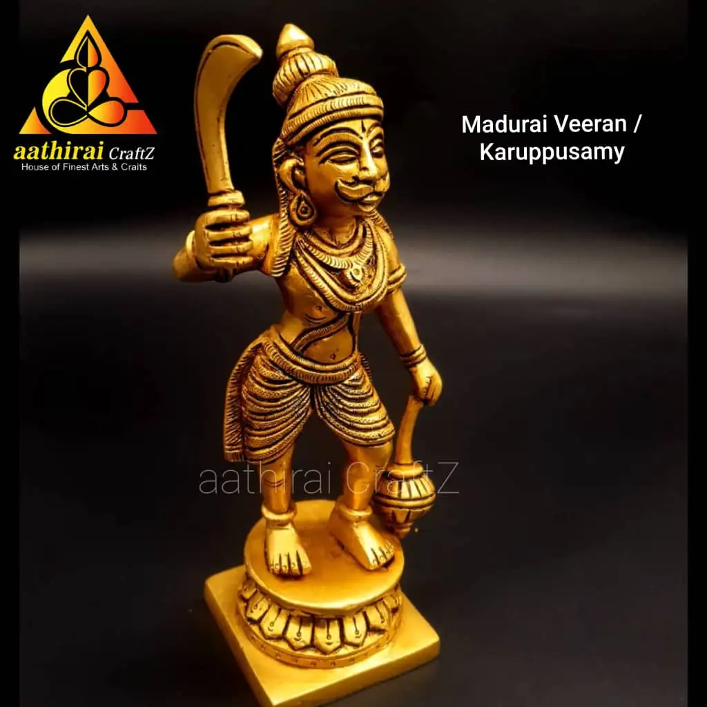 Karuppusamy / Madurai Veeran Ayya Statue Brass Antique Finish Karuppusamy - image 2