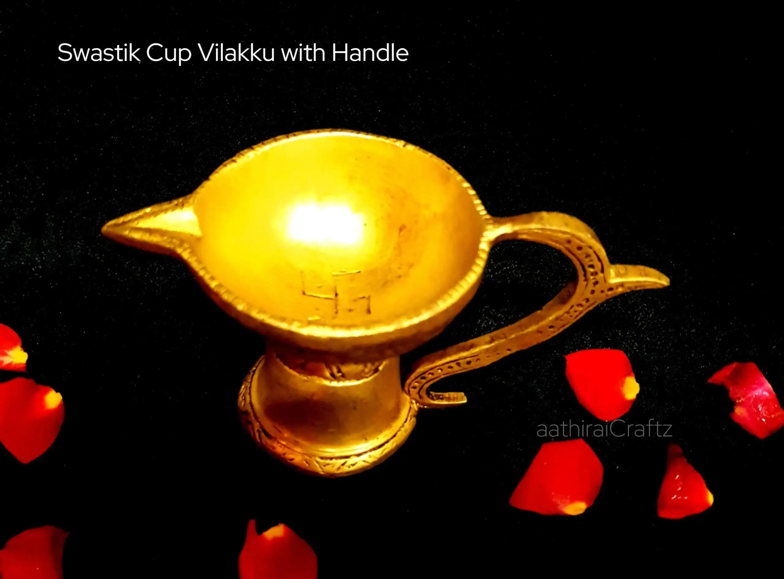 Swastik Cup Vilakku with Handle Brass Gold Antique Finish - image 2