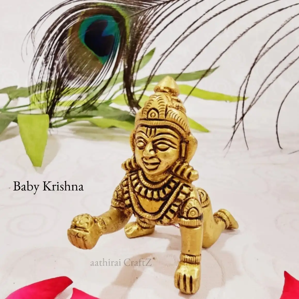 Baby Krishna Brass Antique Finish - image 1