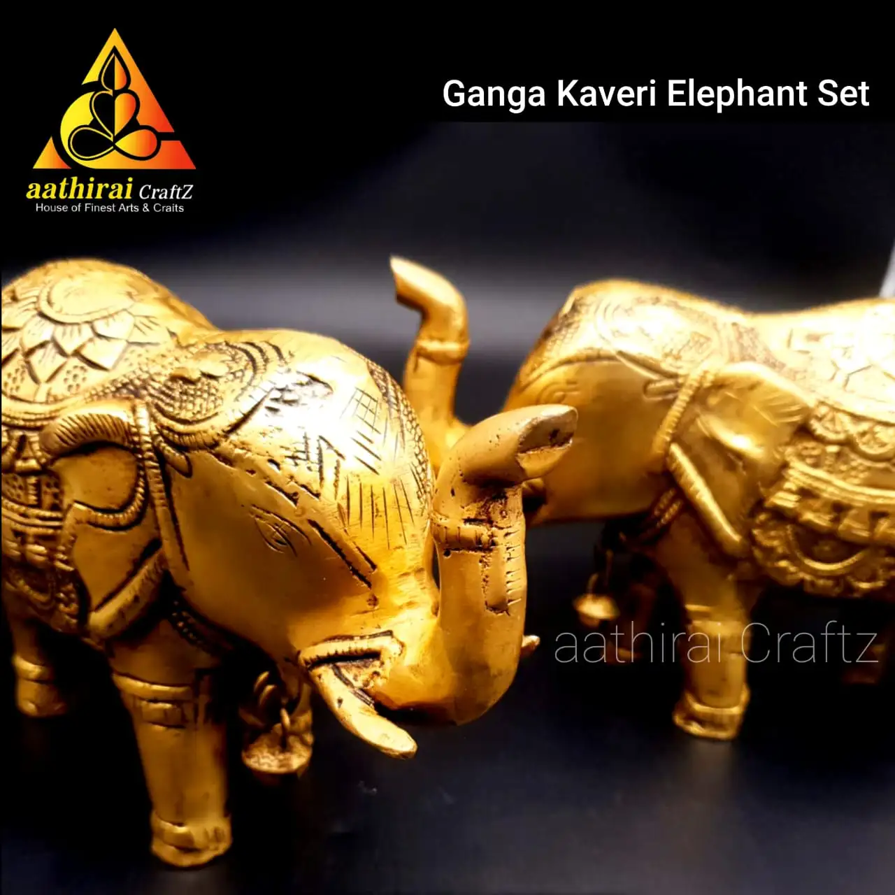 Ganga Kaveri Elephant Pair / Grand Yaanai Pair Brass Antique Finish - image 2
