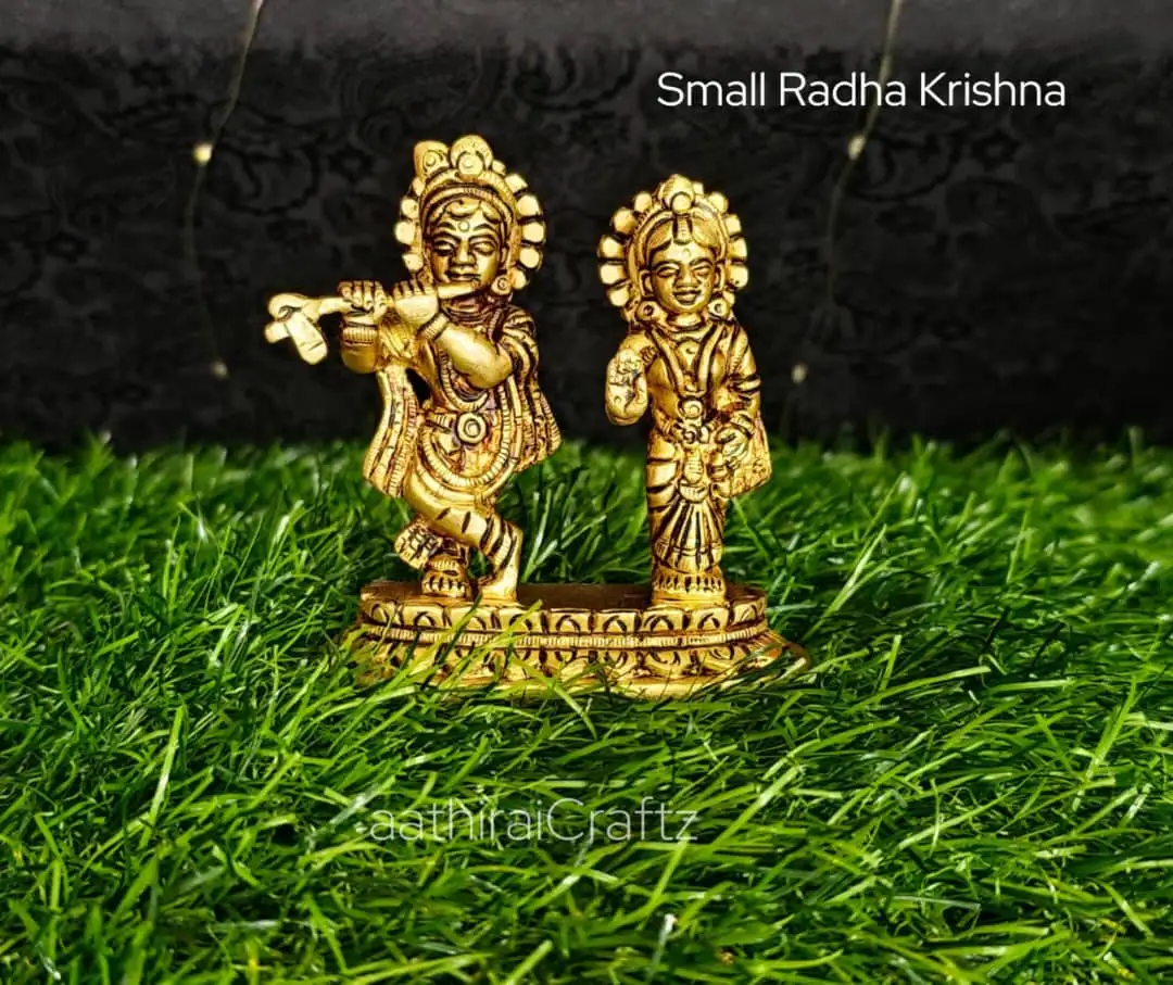 Small Radha Krishna Brass Antique Finish - image 1