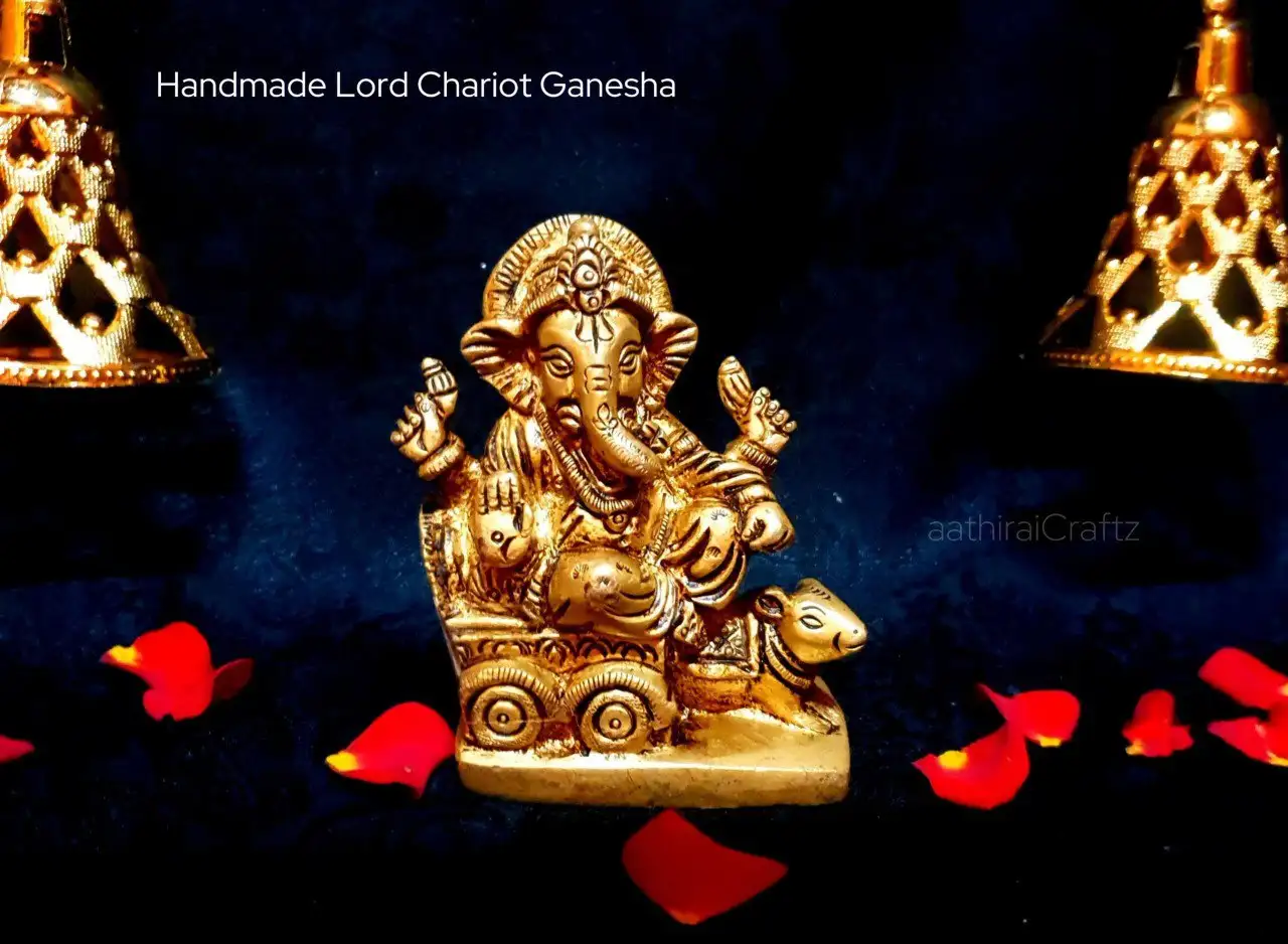Handmade Lord Chariot Ganesha with Mooshiga Vahana - image 1