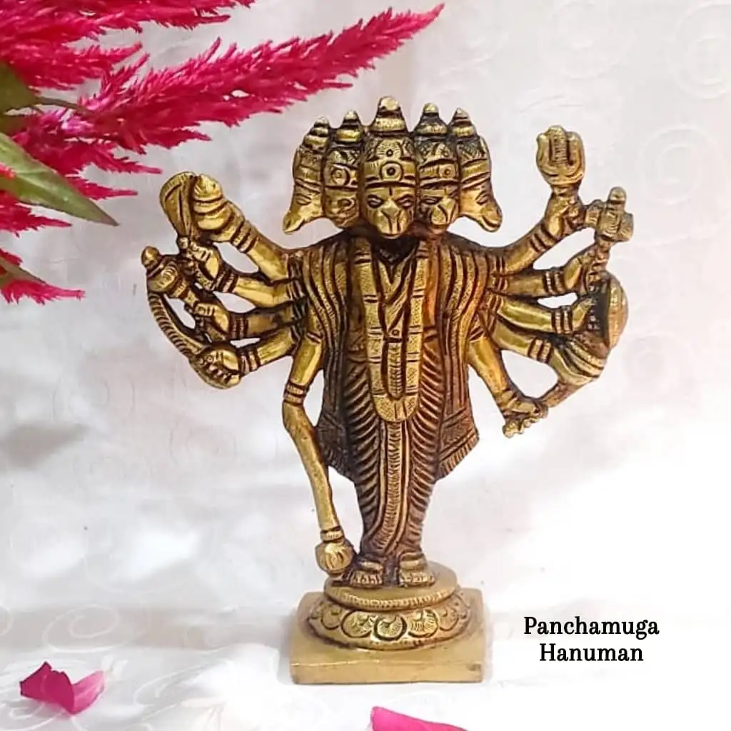 Panchamuga Hanuman Idol Brass Antique Finish - image 1