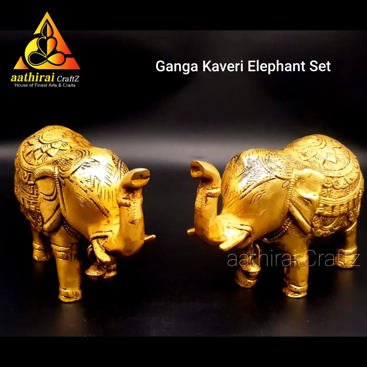 Ganga Kaveri Elephant Pair / Grand Yaanai Pair Brass Antique Finish - image 1