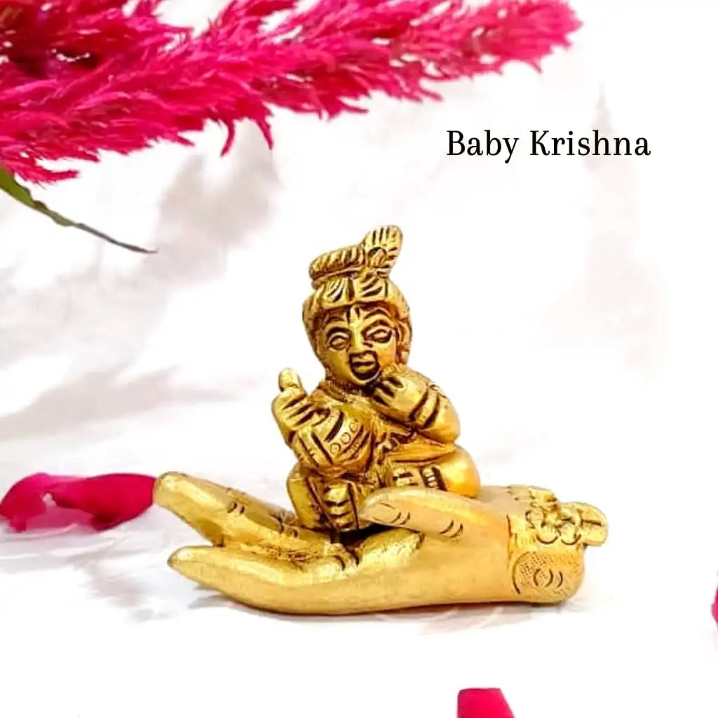 Baby Krishna on Hand Brass Antique Finish - image 1