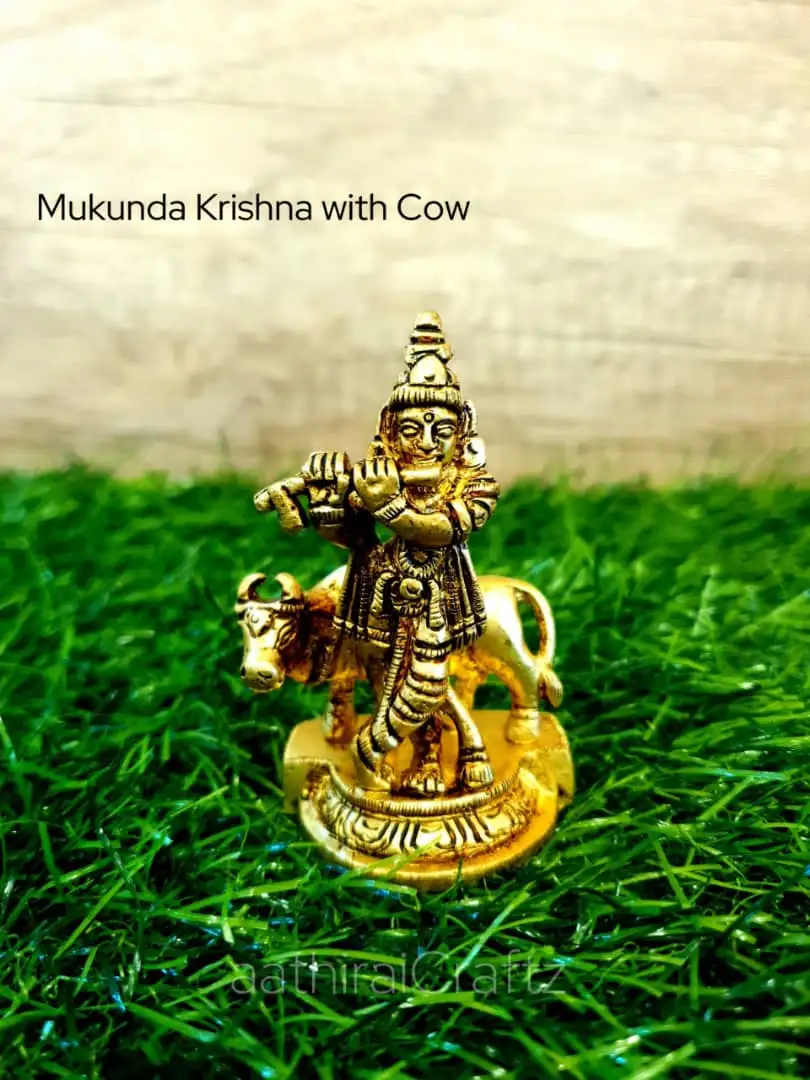Mukunda Krishna with Cow statue Brass Antique Finish - image 1