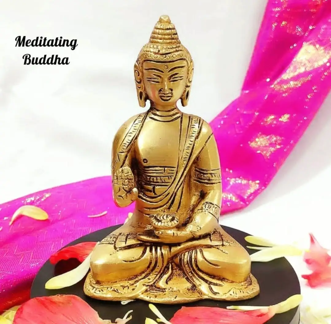 Meditating Buddha Idol Brass Antique Finish - image 1