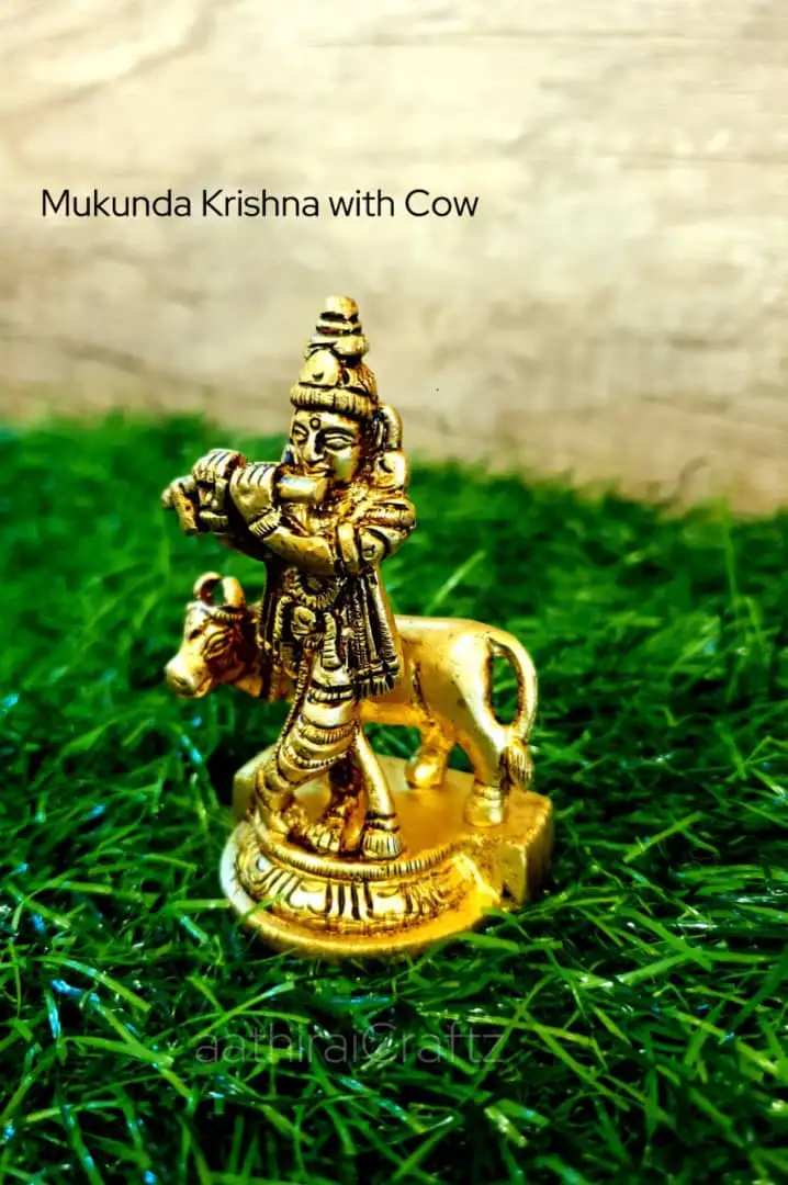 Mukunda Krishna with Cow statue Brass Antique Finish - image 2