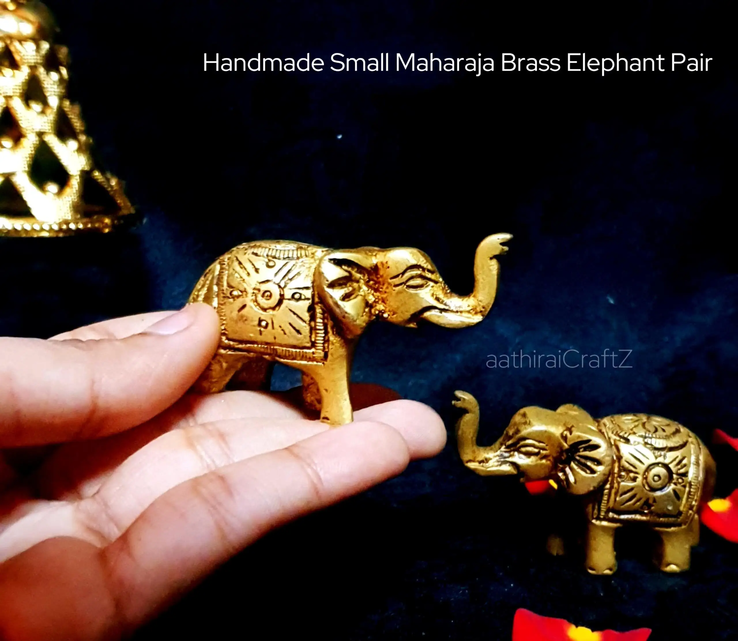 Handmade Small Maharaja Brass Elephant Pair Antique Finish - image 1