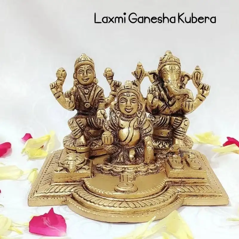 Big Laxmi Ganesha Kubera Brass Antique Finish Idol - image 1