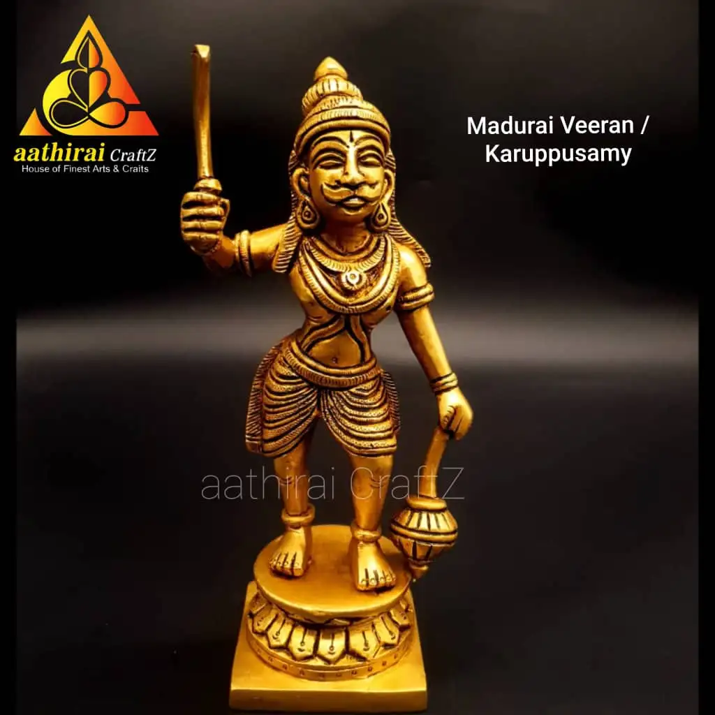 Karuppusamy / Madurai Veeran Ayya Statue Brass Antique Finish Karuppusamy - image 1