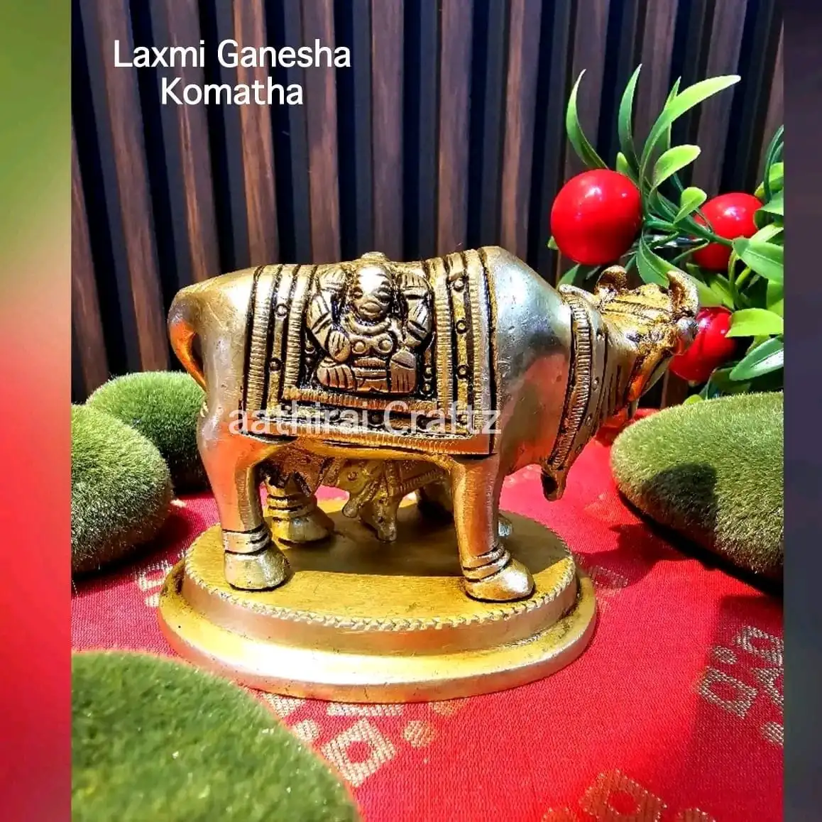 Laxmi Ganesha Cow and Calf Brass Sculpture - image 2