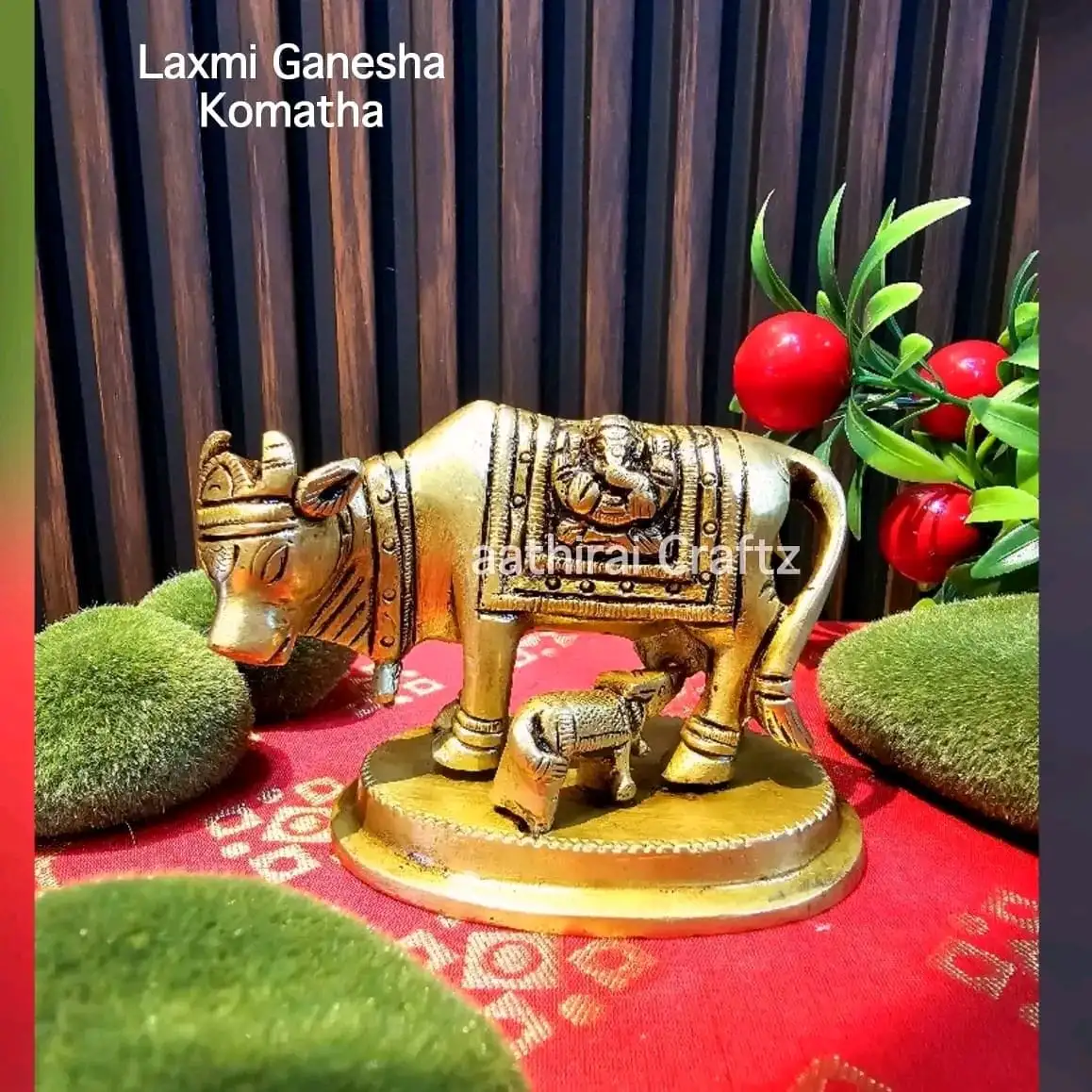 Laxmi Ganesha Cow and Calf Brass Sculpture - image 1