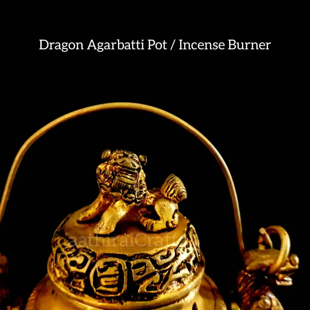 Dragon Brass Incense Burner Pot Antique Finish - image 2