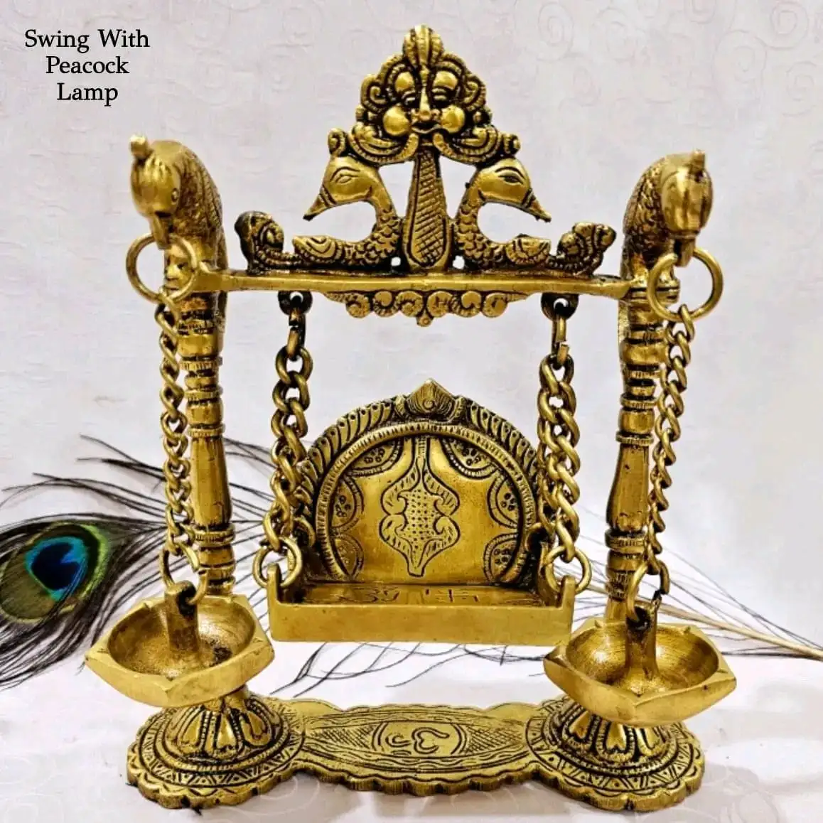 Swing with Pair of Peacock Design Hanging Lamp / Brass Antique Finish - image 1