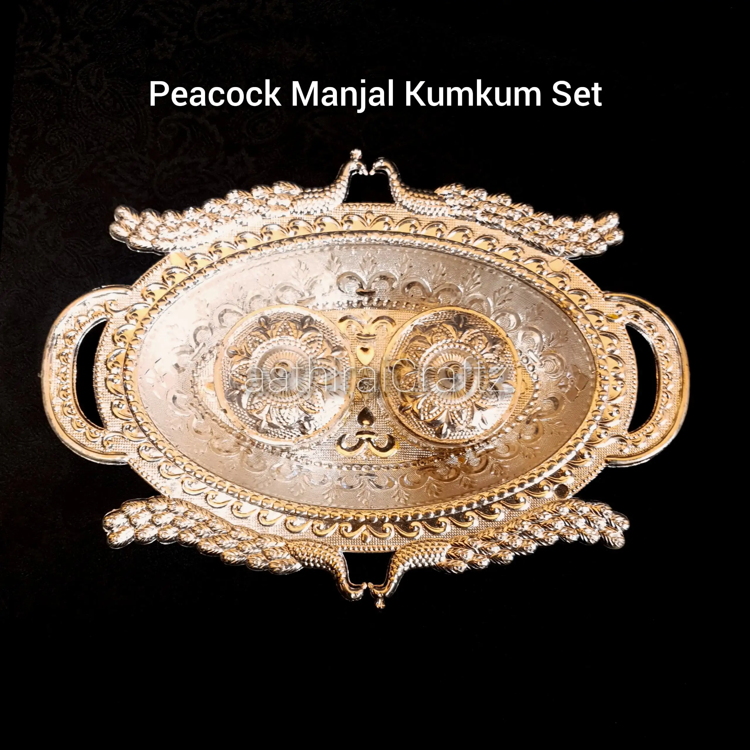 Silver Coated Peacock Manjal Kumkum Holder - image 2