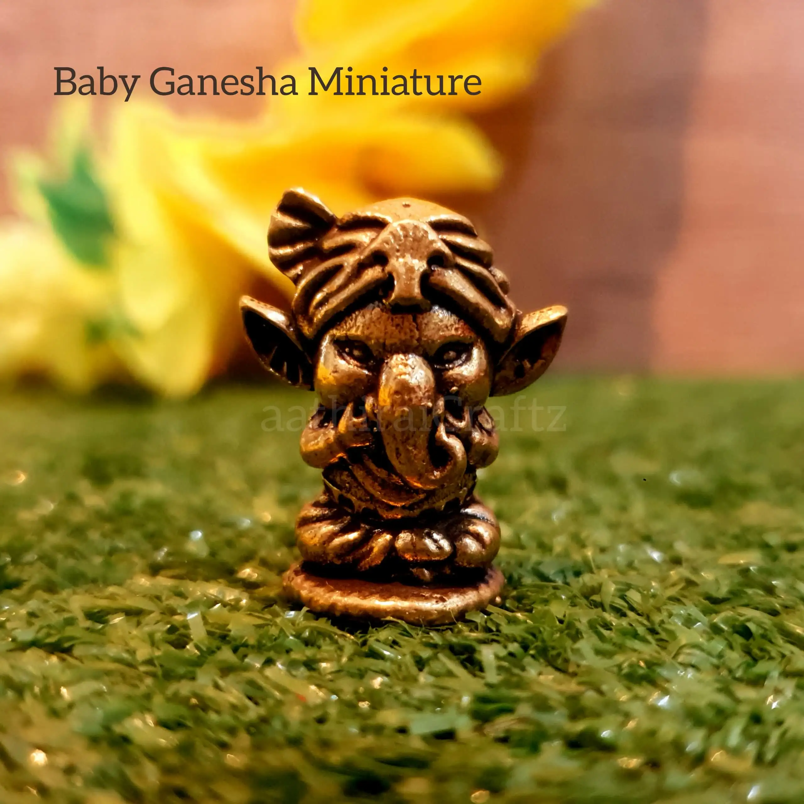 Baby Ganesha Miniature Brass Antique Finish - image 1