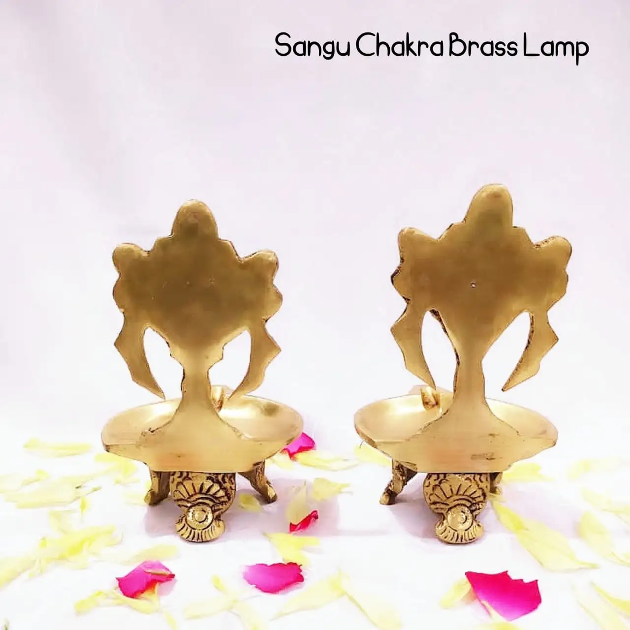 Sangu Chakra Brass Vilakku With Stand / Oil Vilakku - image 2
