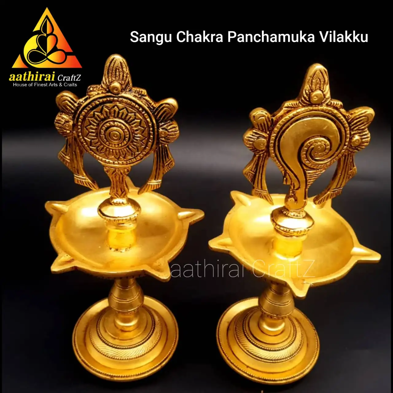 Sangu Chakra Panchamuka Vilakku Set / Five Faces Sangu Chakram Lamp Pair - image 2